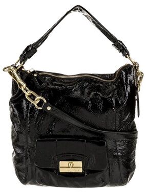 COACH Black Patent Leather Kristin Convertible Hobo Handbag Purse Bag 16013